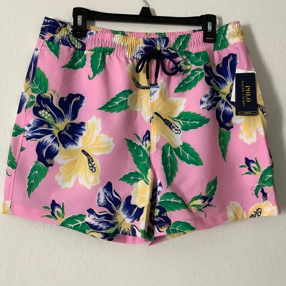 New Polo Ralph Lauren Swimwear Floral Pink Shorts Size XL, L, & M